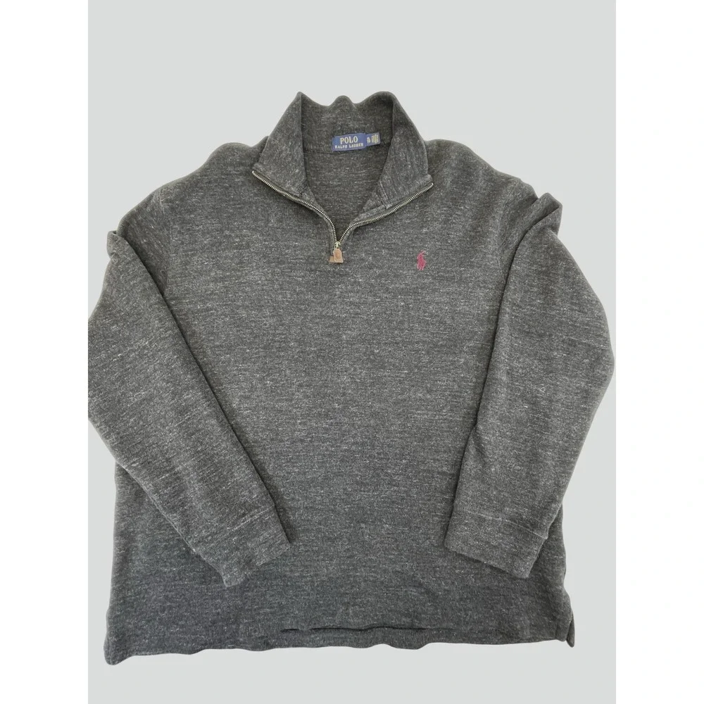 Polo Ralph Lauren MensXL Charcoal Gray Heather Quarter Zip Pullover Sweater Logo